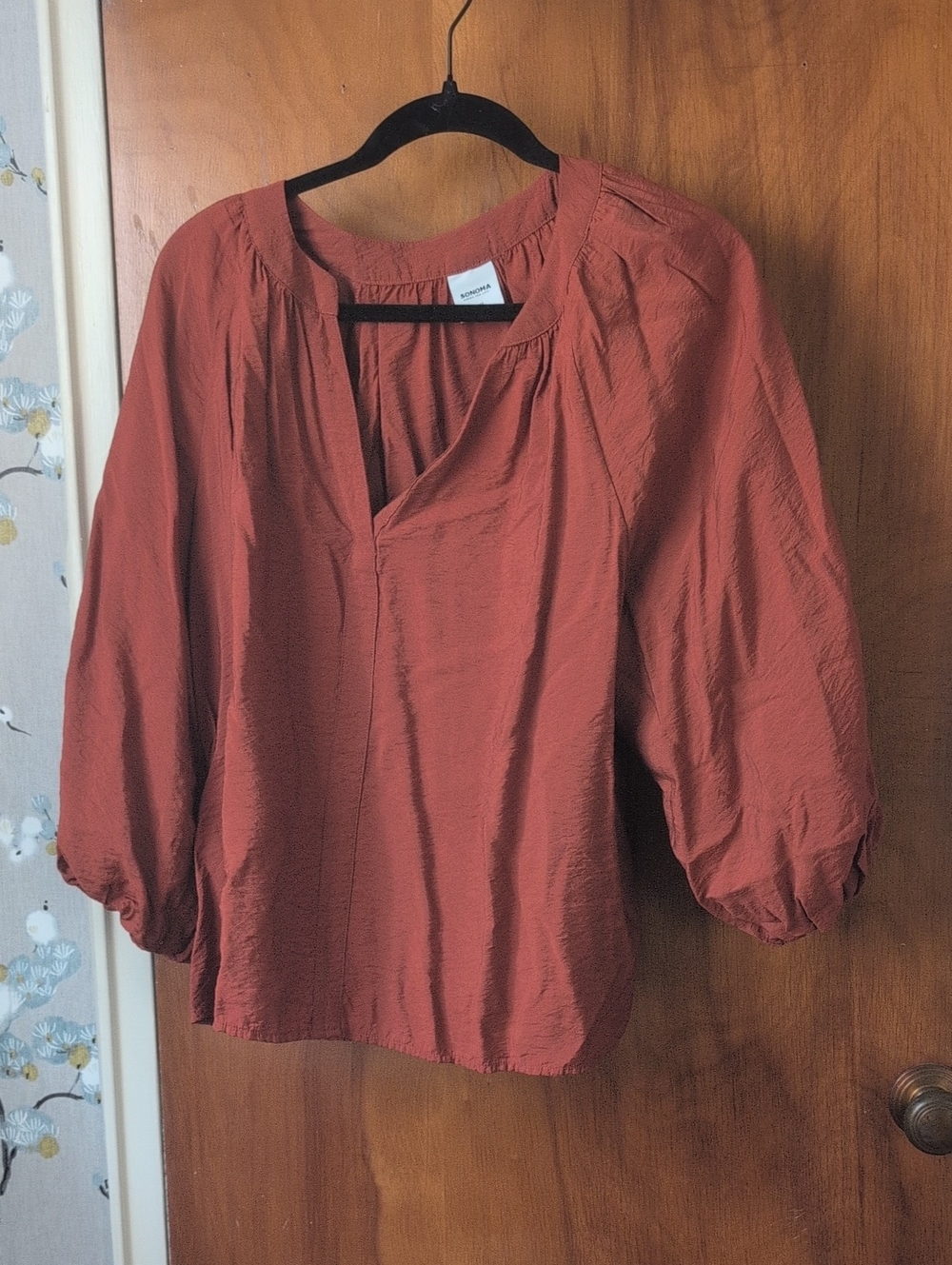 Sonoma Rust Red Balloon-Sleeve Blouse